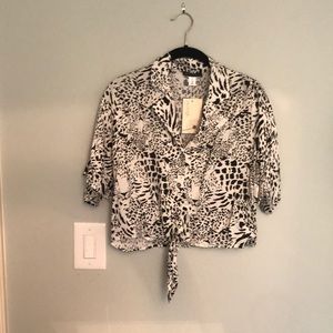 BLACK & WHITE MIDRIFF LADIES TOP SIZE S ANIMAL PRINT NORDSTROMS